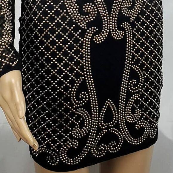 Bodycon Office Siren Black Studded Dress S Mob Boss Wife Aesthetic Embellished - Picture 5 of 11